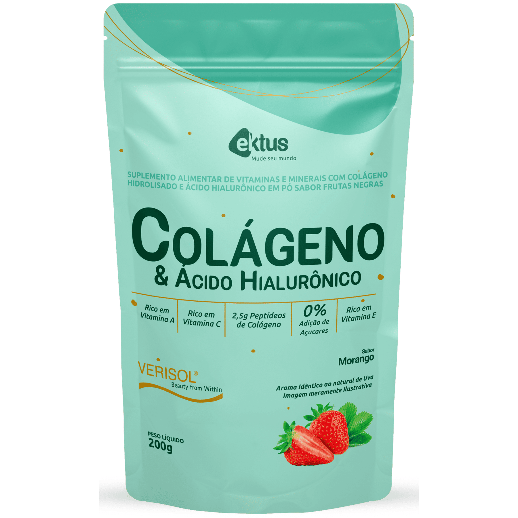 Colágeno Verisol + Ácido Hialurônico Ektus – 200g – Sabor Morango