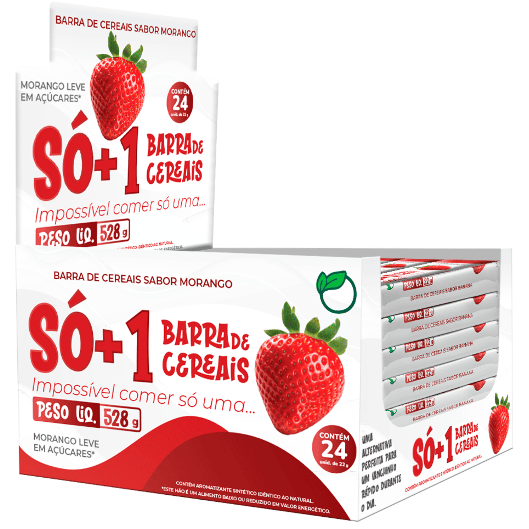 SÓ+1 Barrinha de Cereais Sabor Morango – Leve em Açúcares – Display 24 Unidades