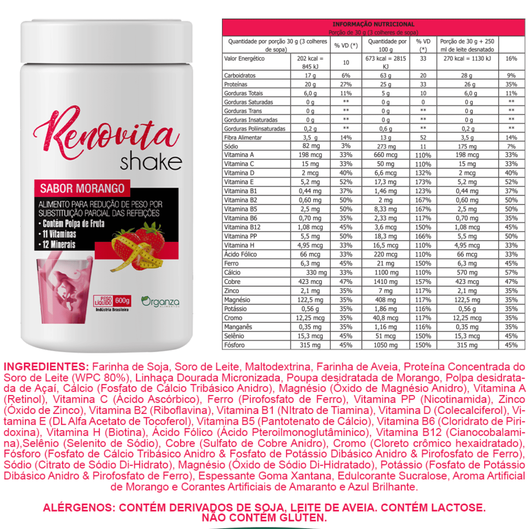 Renovita Shake Morango - 600gr