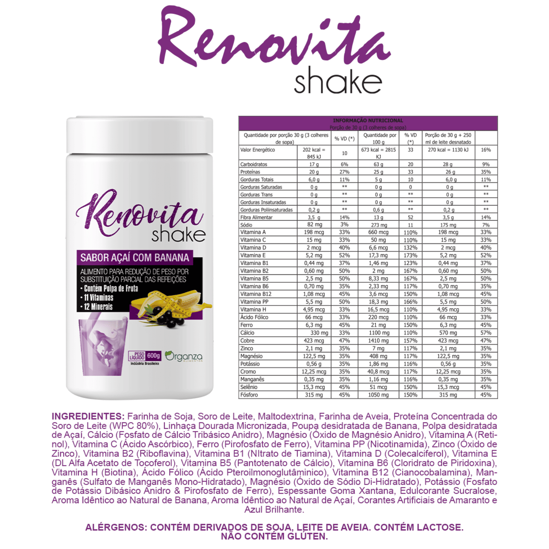 Renovita Shake Açaí com Banana - 600gr