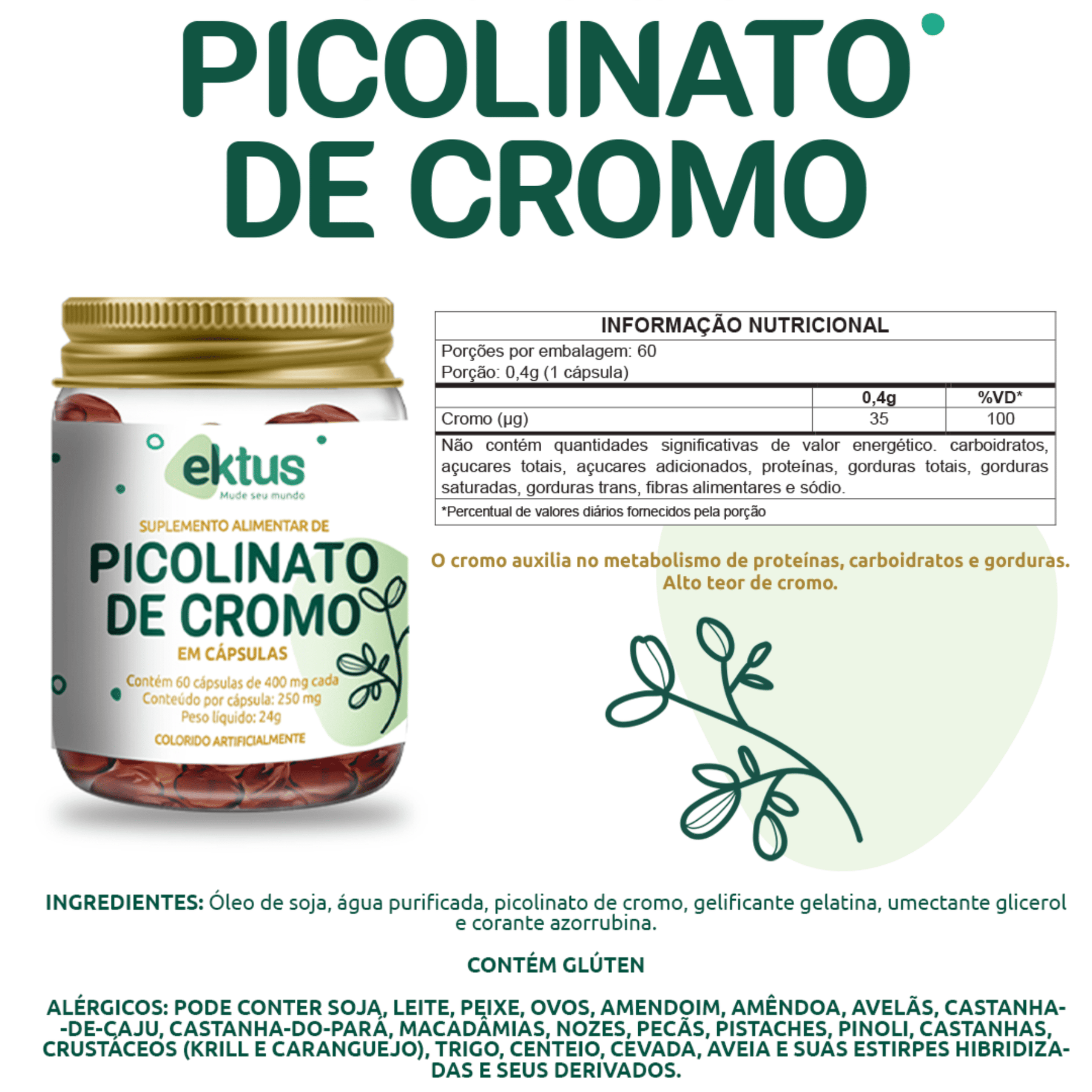 Picolinato de Cromo - 60 cápsulas