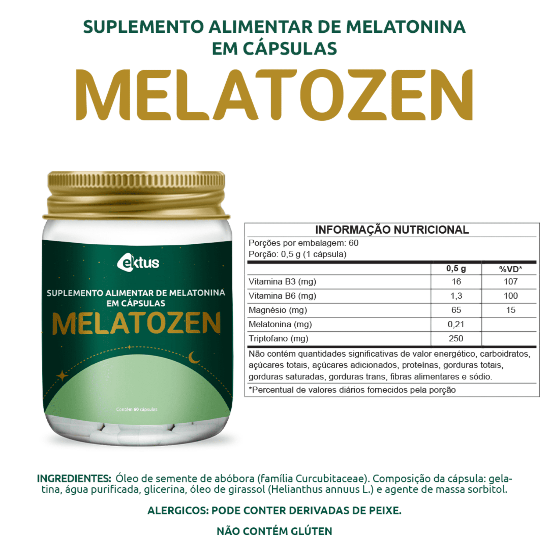 Melatozen com Melatonina e Triptofano – 60 Cápsulas