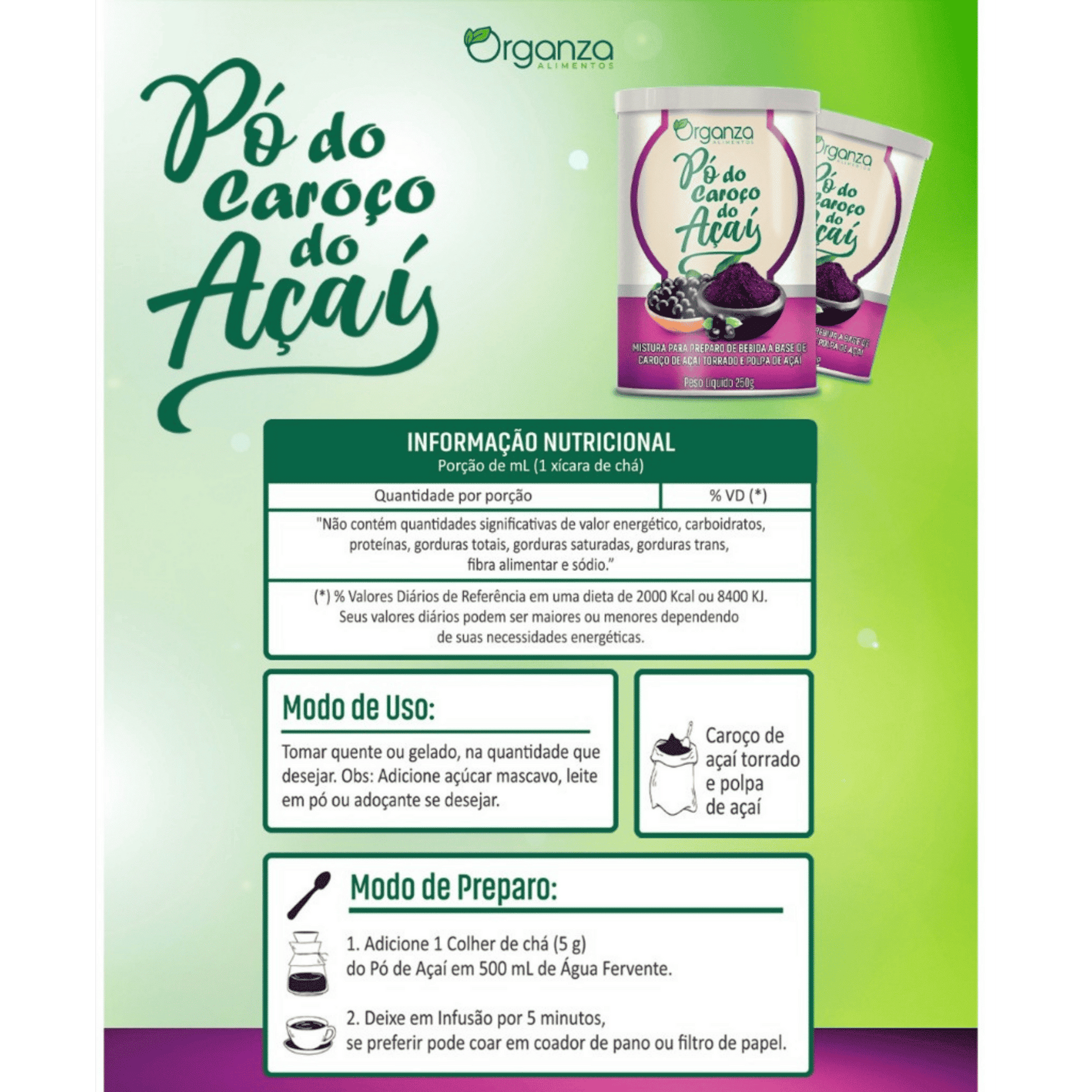 Pó do Caroço do Açai Organza - 200gr