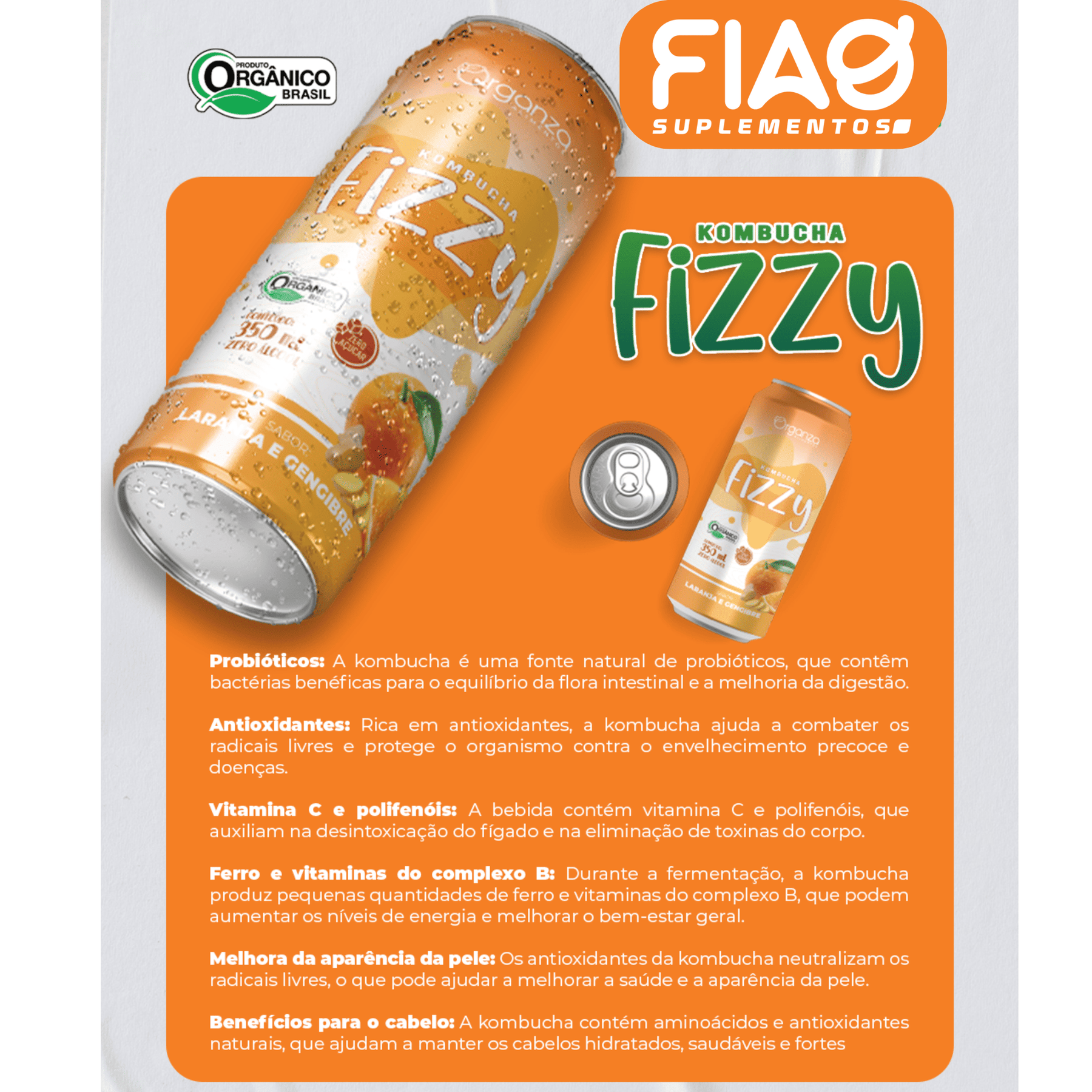 Kombucha Fizzy Laranja & Gengibre –350ml
