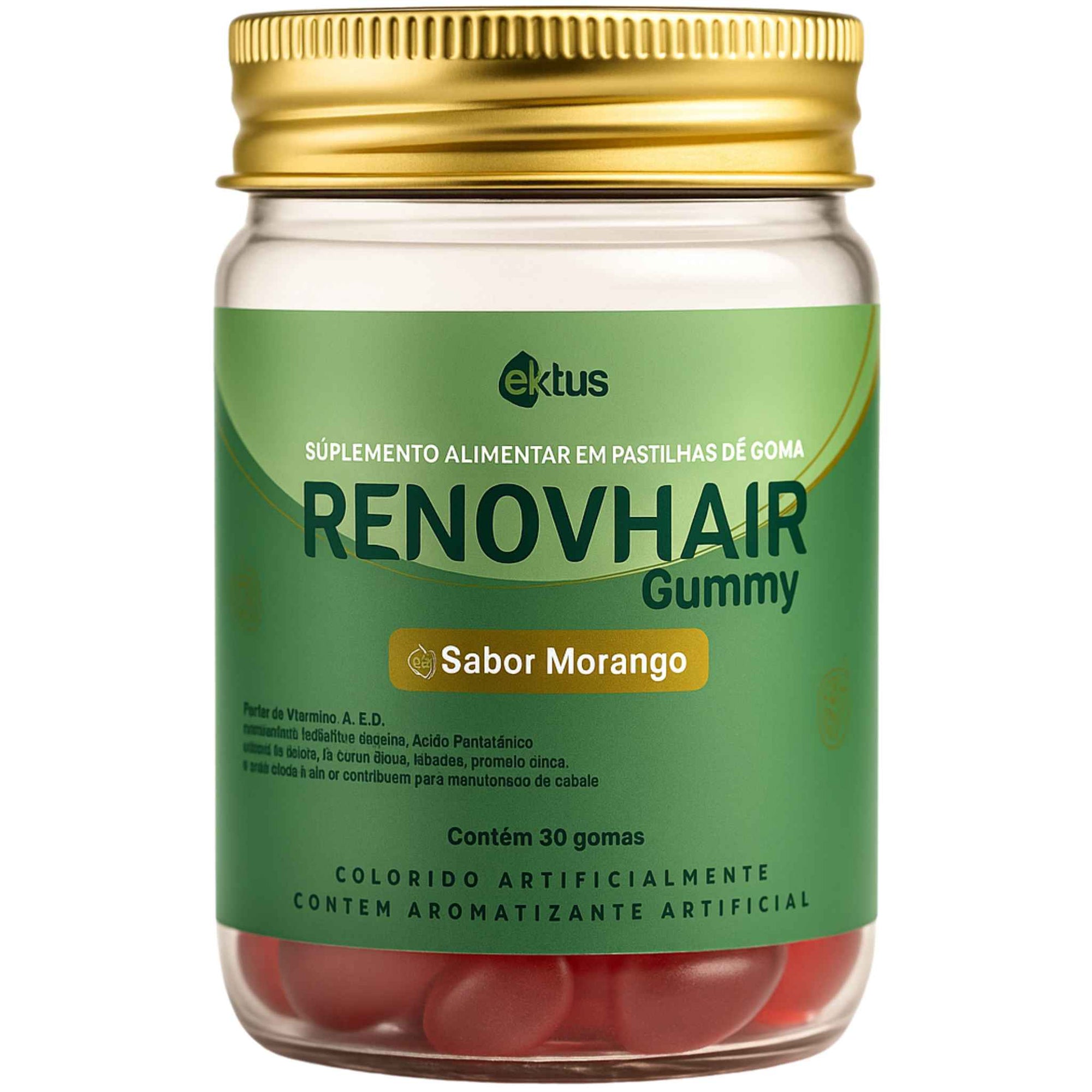 Renov Hair Gummy – Sabor Morango – Suplemento Capilar com Micronutrientes – 30 Gummies