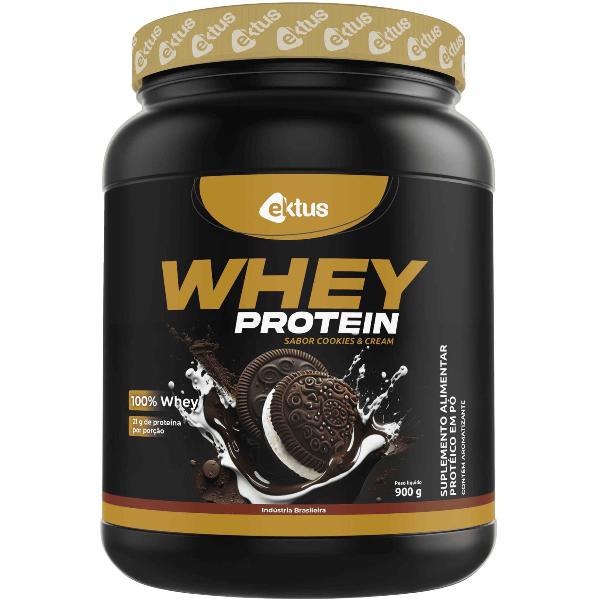 Whey Protein Cookies & Cream Ektus – 900 g – Proteína de Alta Qualidade para Massa Muscular