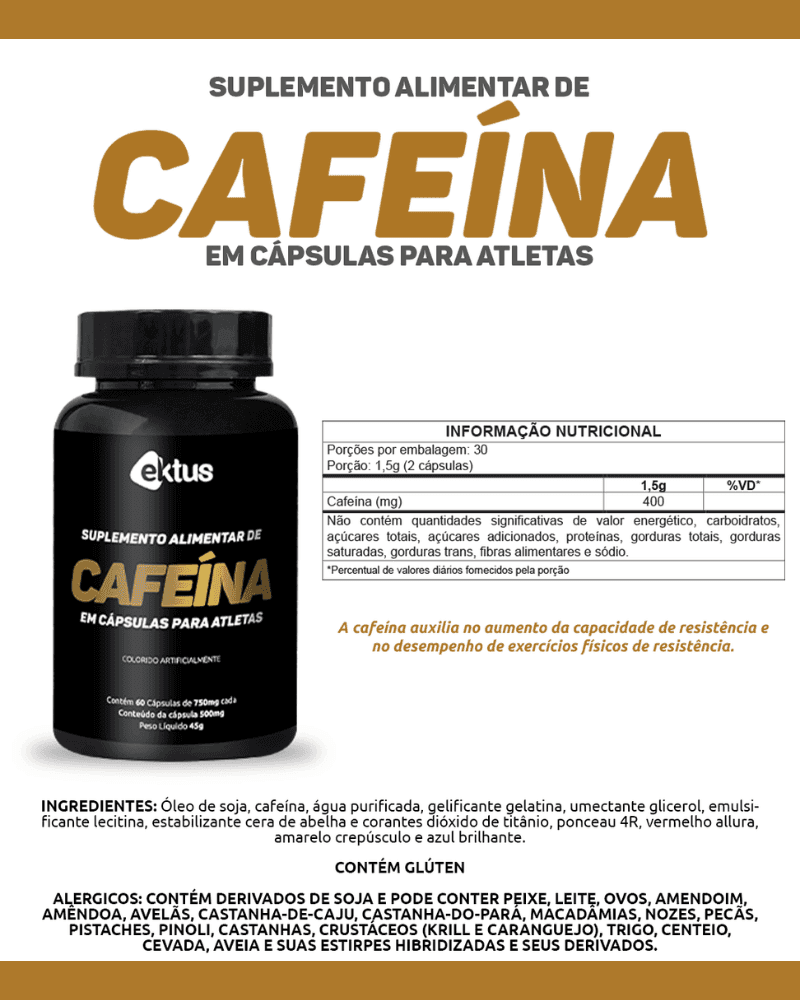 Cafeína para Atletas Ektus 60 Cápsulas – Suplemento Alimentar