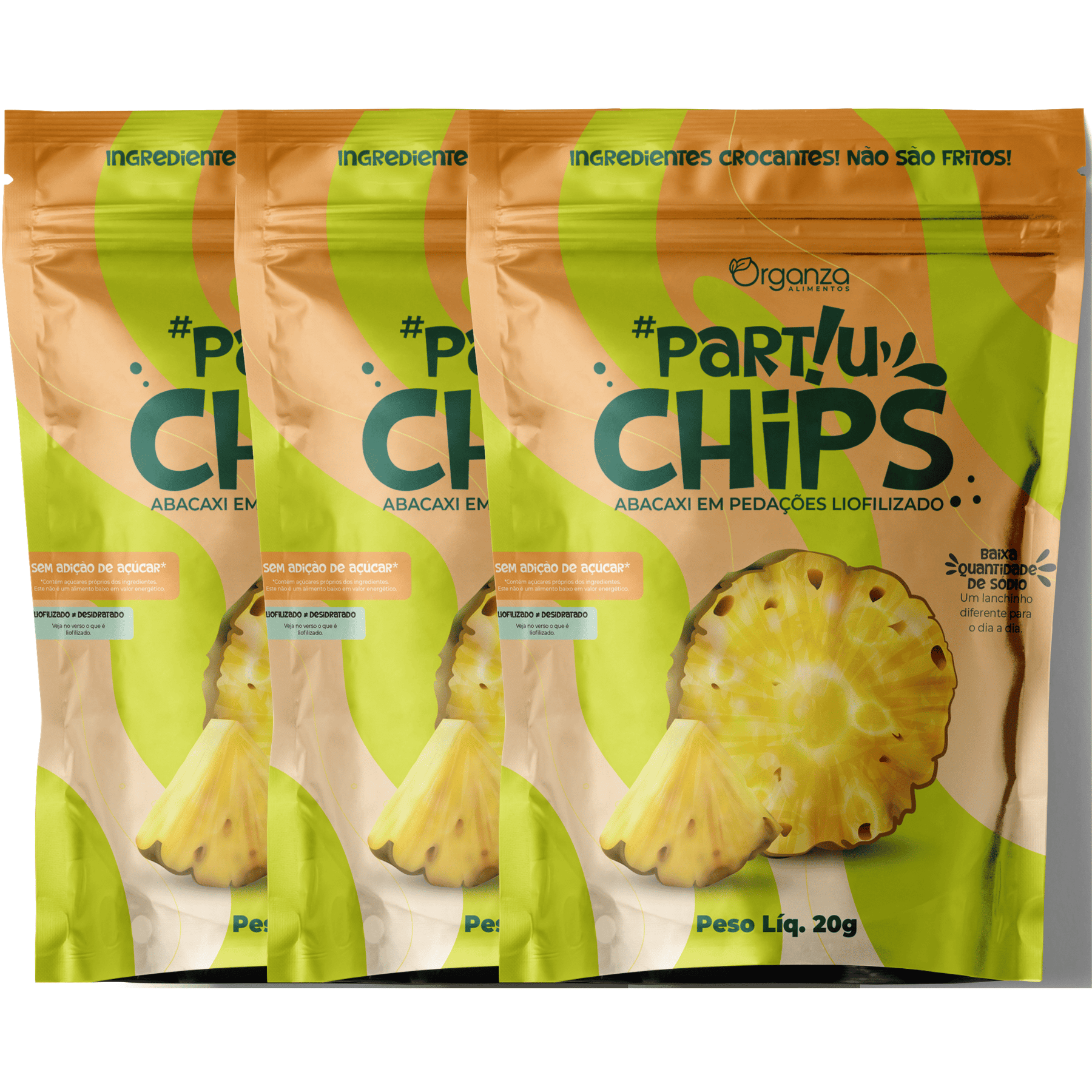 Chips de Abacaxi Liofilizado Partiu - 20gr c/ 3 unidades