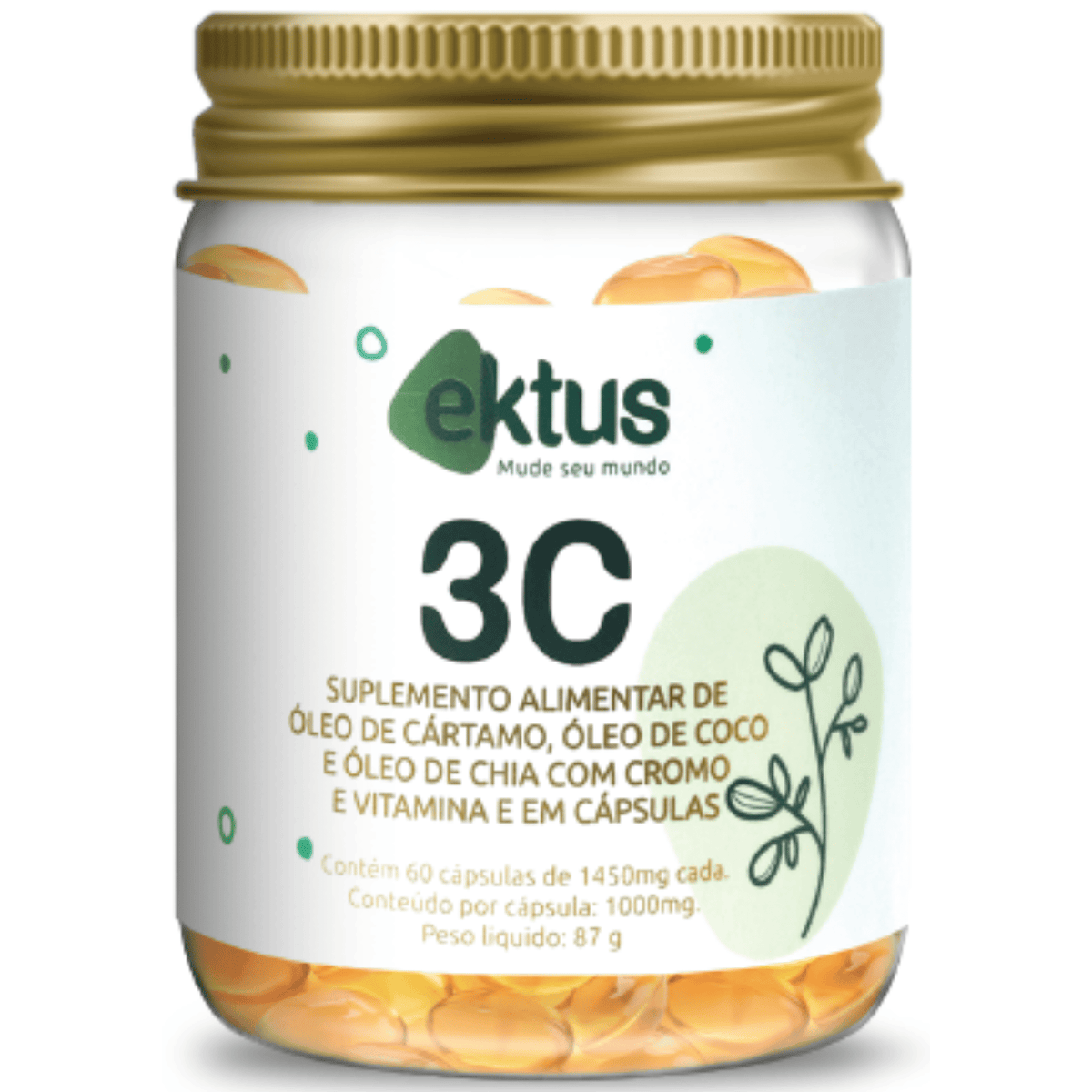 3C Ektus – Cártamo, Coco e Chia - 60 cápsulas