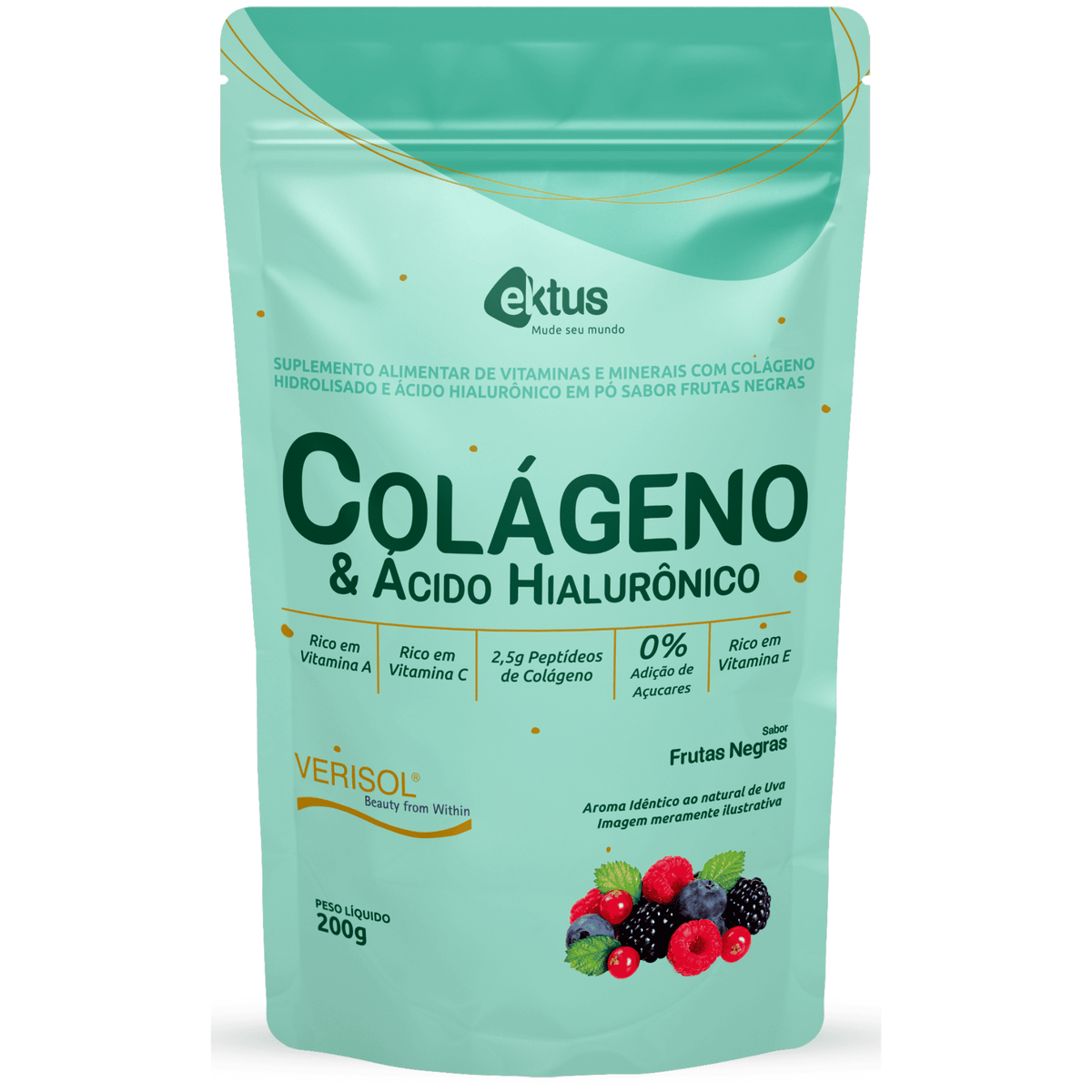 Colágeno Verisol + Ácido Hialurônico – Frutas Vermelhas Ektus - 200g