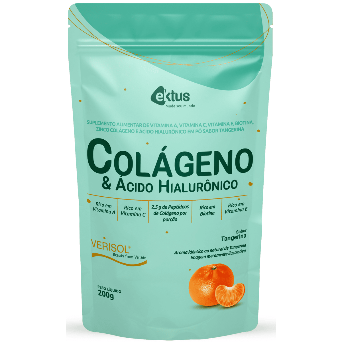 Colágeno Verisol + Ácido Hialurônico Ektus – Sabor Tangerina 200g