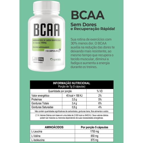 BCAA 3500 1400mg 110 Cápsulas – Aminoácidos de Cadeia Ramificada para Treino