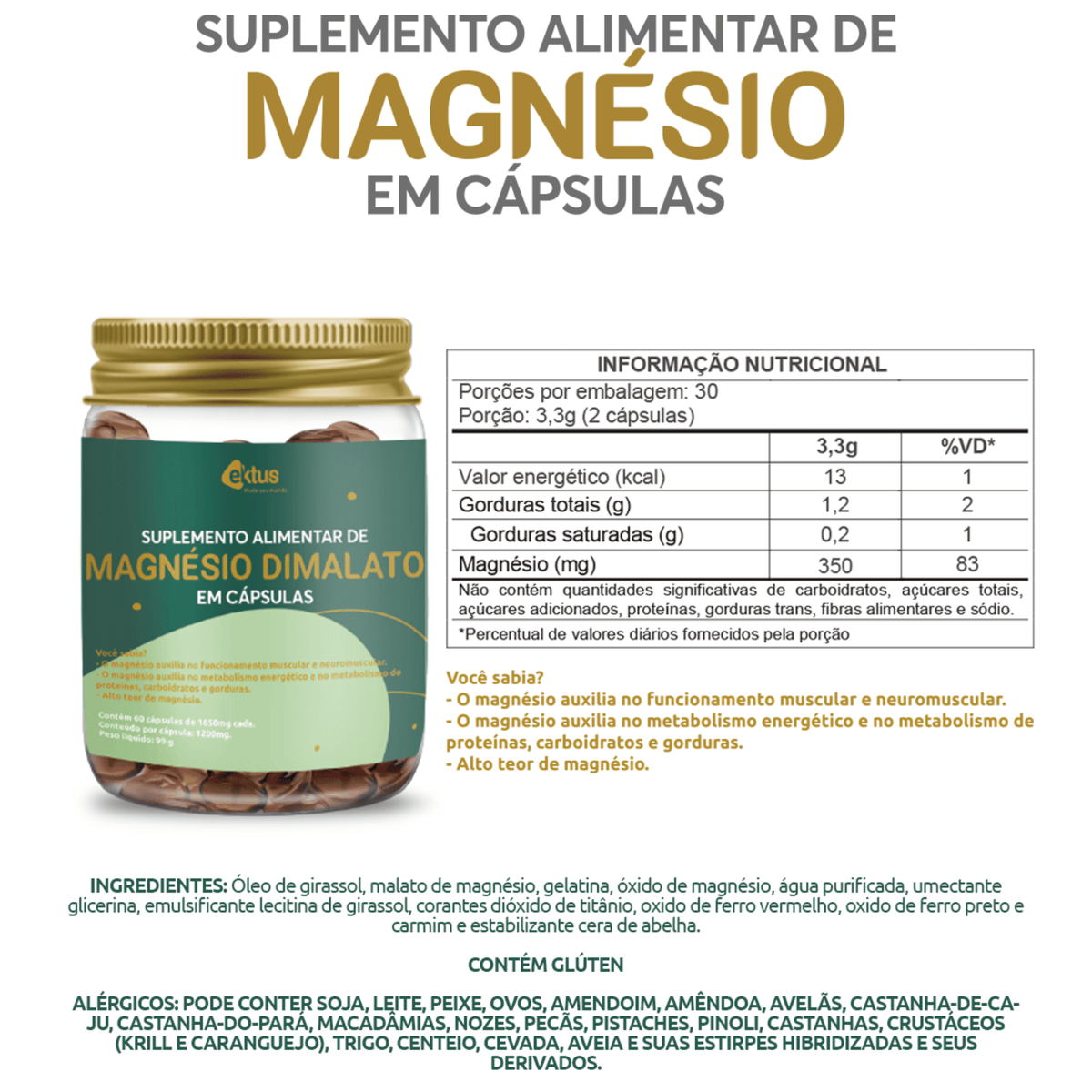 Magnésio Dimalato Ektus -  60 cápsulas