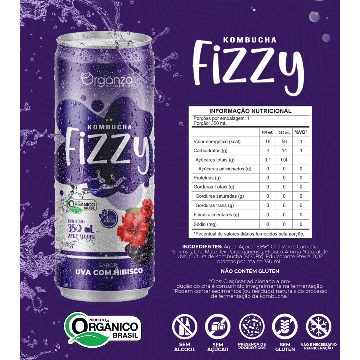 Kombucha Fizzy Uva & Hibisco - 350ml