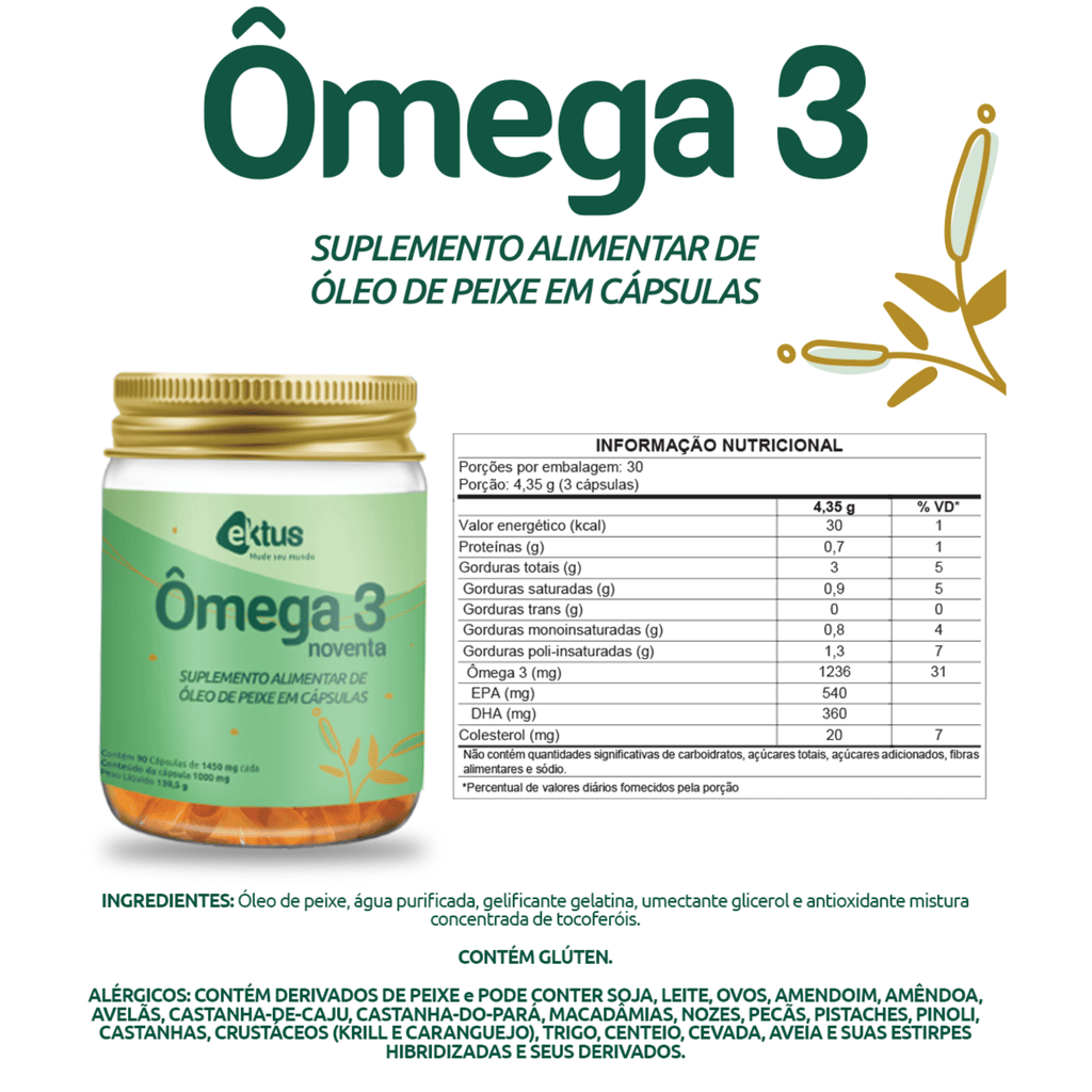 Ômega 3 Ektus 90 Cápsulas – Fonte de EPA e DHA
