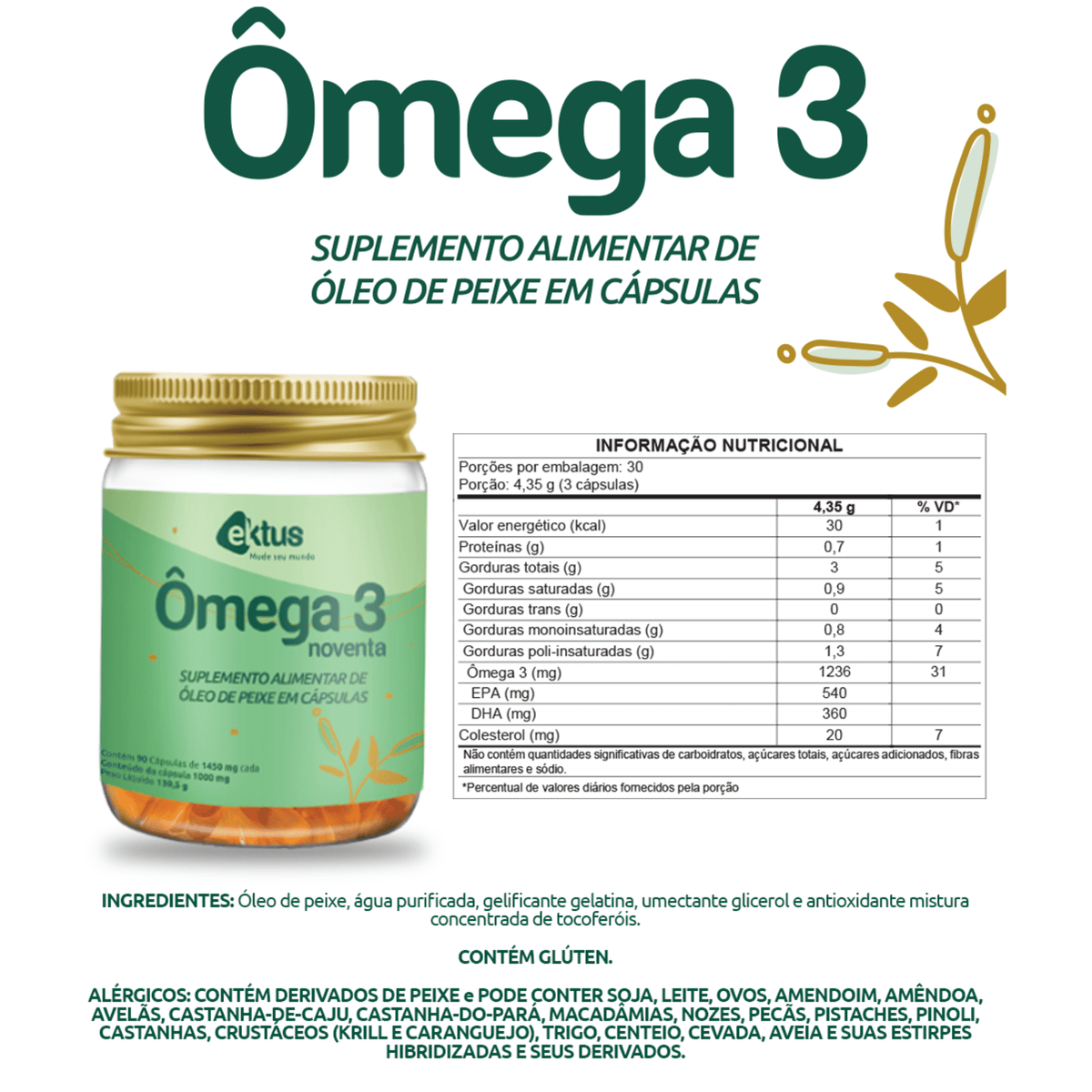 Ômega 3 Ektus - 90 cápsulas