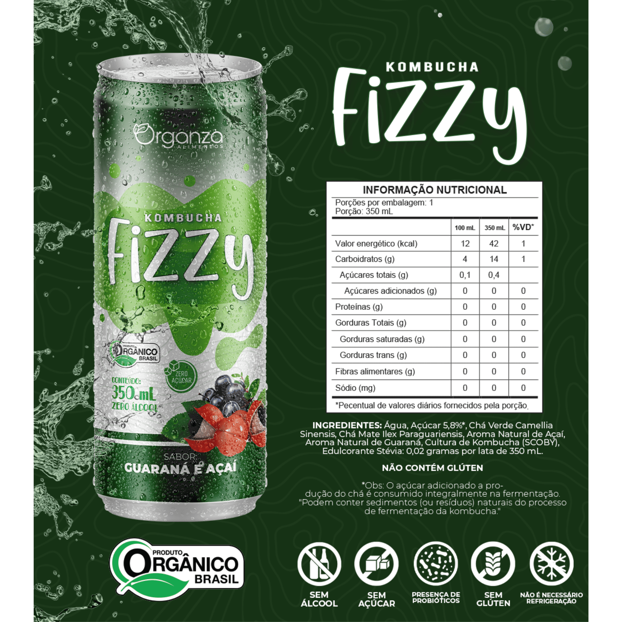 Kombucha Guaraná e Açaí Fizzy 350ml – Energia Natural com Probióticos