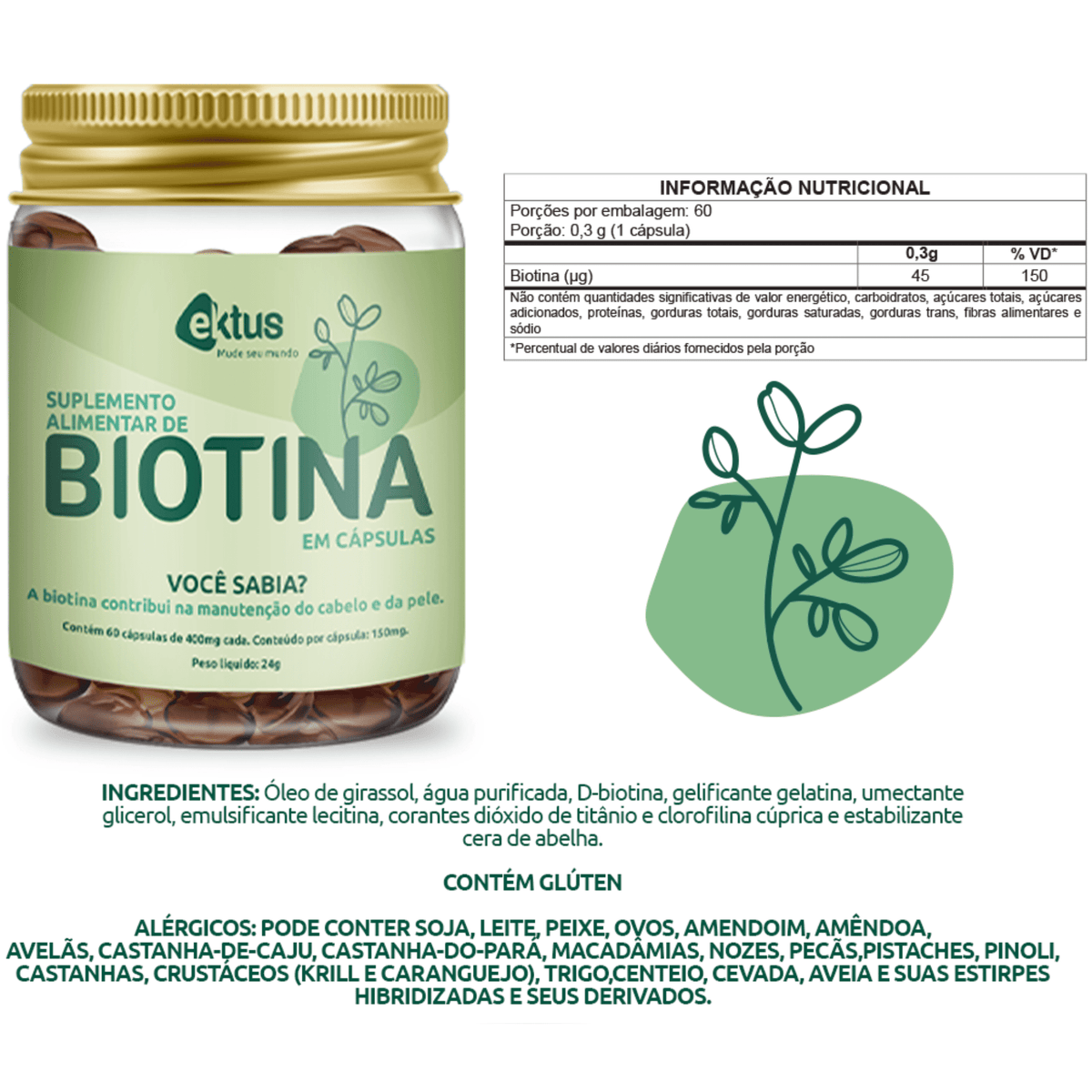 Biotina Ektus – 60 cápsulas de 400mg