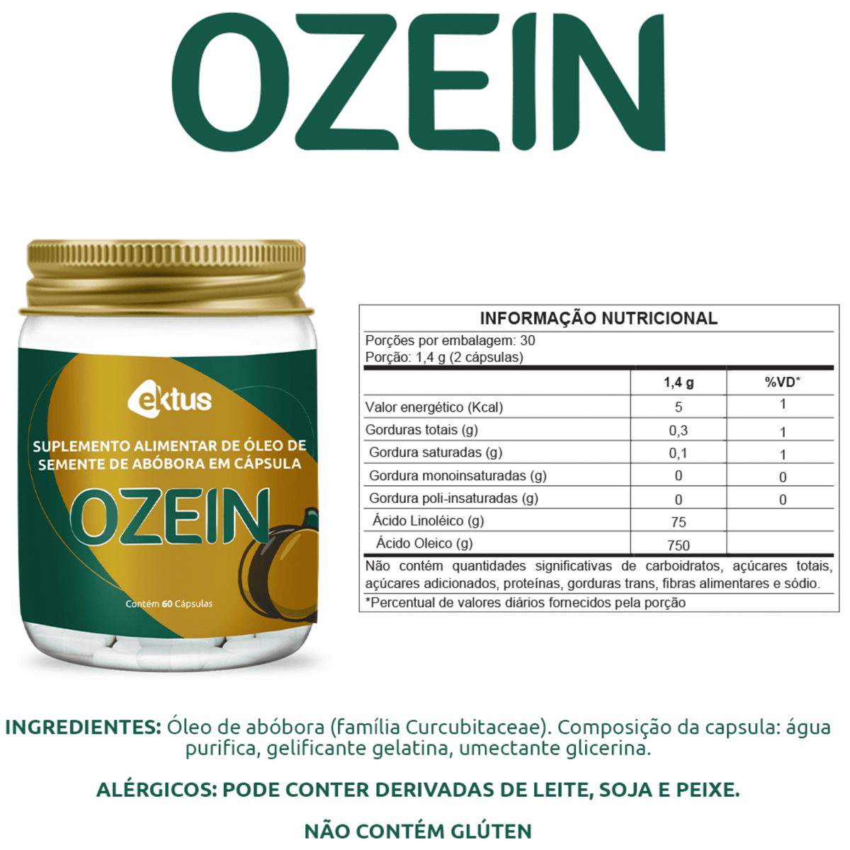 Ozein Óleo de semente de abóbora ozonizado – 60 cápsulas