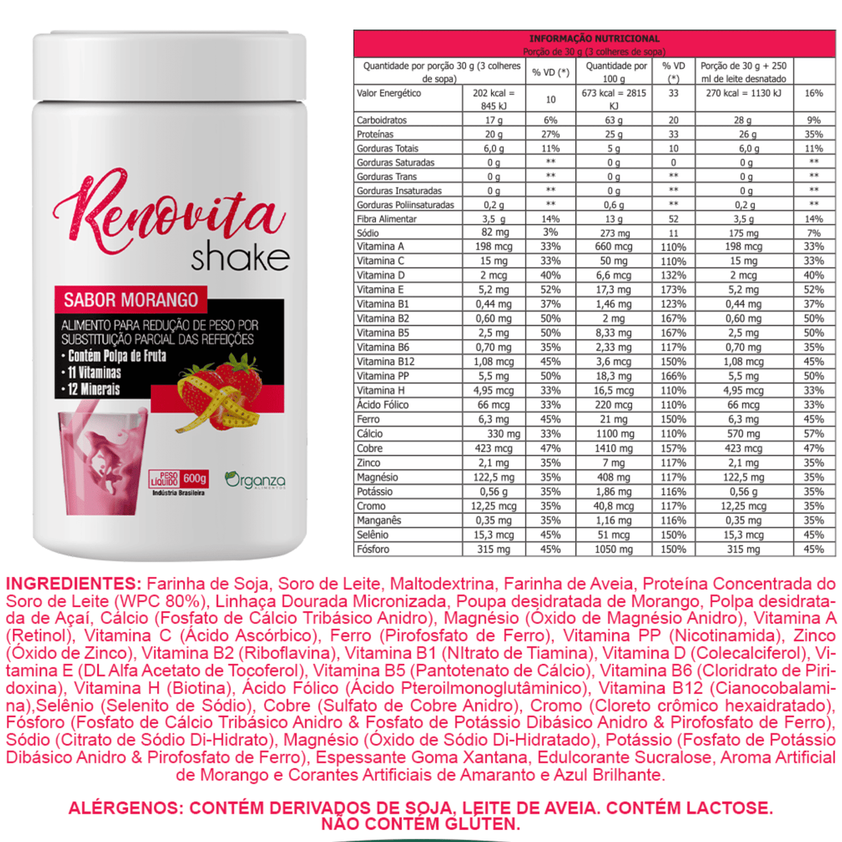 Renovita Shake Morango - 600gr