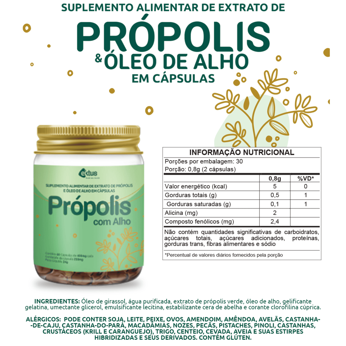Própolis com Alho Ektus– 60 cápsulas de 400mg