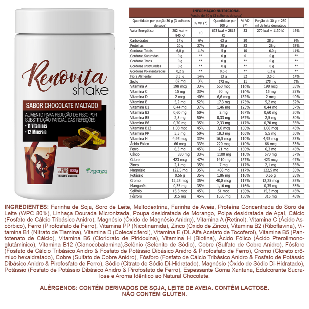 Renovita Shake Chocolate Maltado - 600gr
