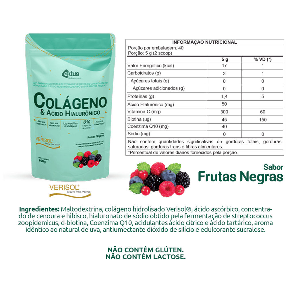 Colágeno Verisol + Ácido Hialurônico Ektus Frutas Vermelhas 200g – Saúde da Pele