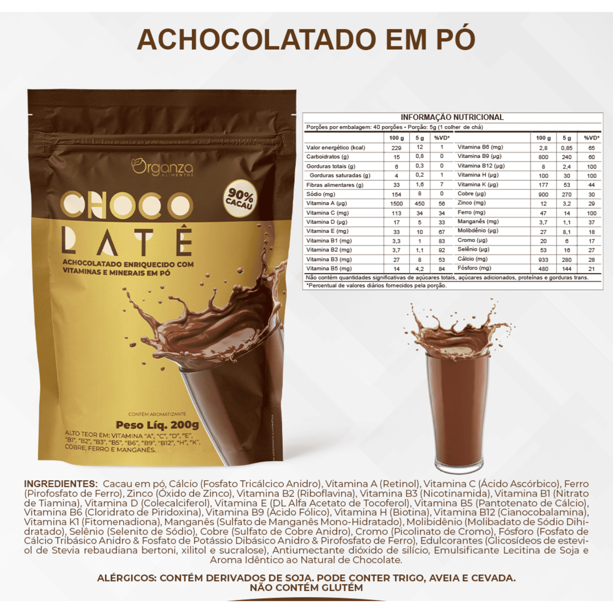 Achocolatado 90% Cacau Zero Açúcar - 200gr