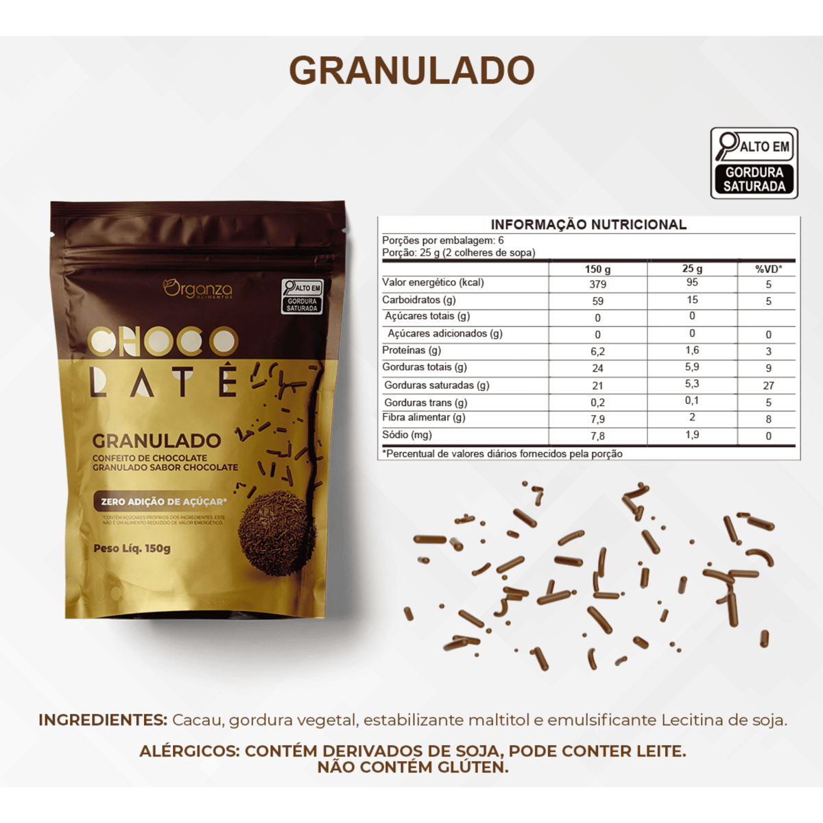 Chocolate Granulado Zero Açúcar Chocolatê 150gr