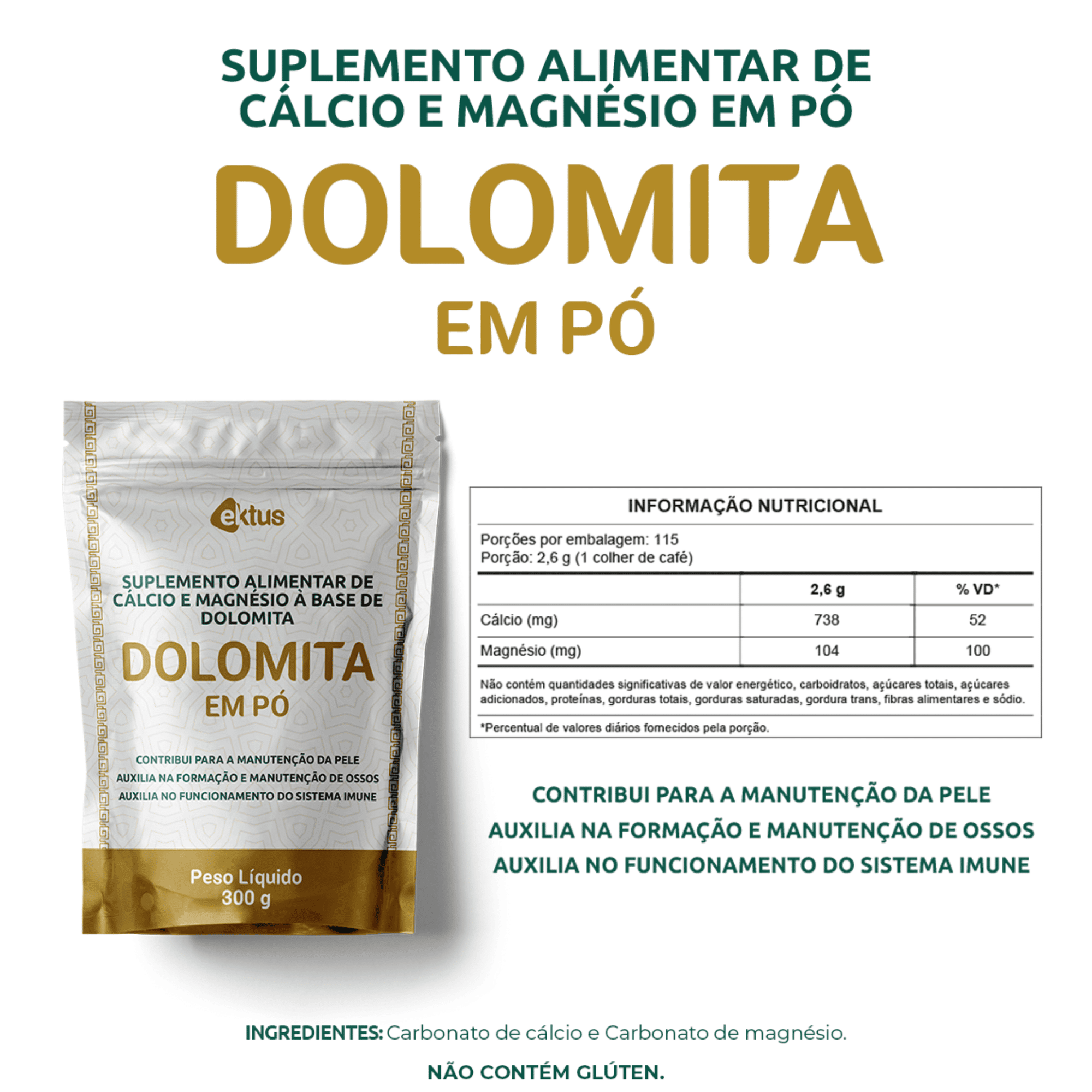 Dolomita em Pó 300g – Suplemento Mineral Natural