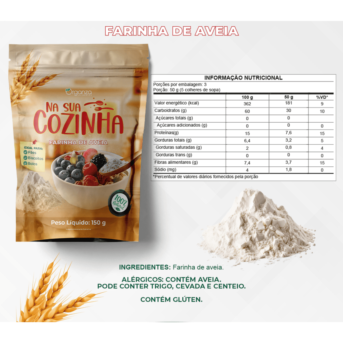 Farinha de Aveia 150gr - ORGANZA