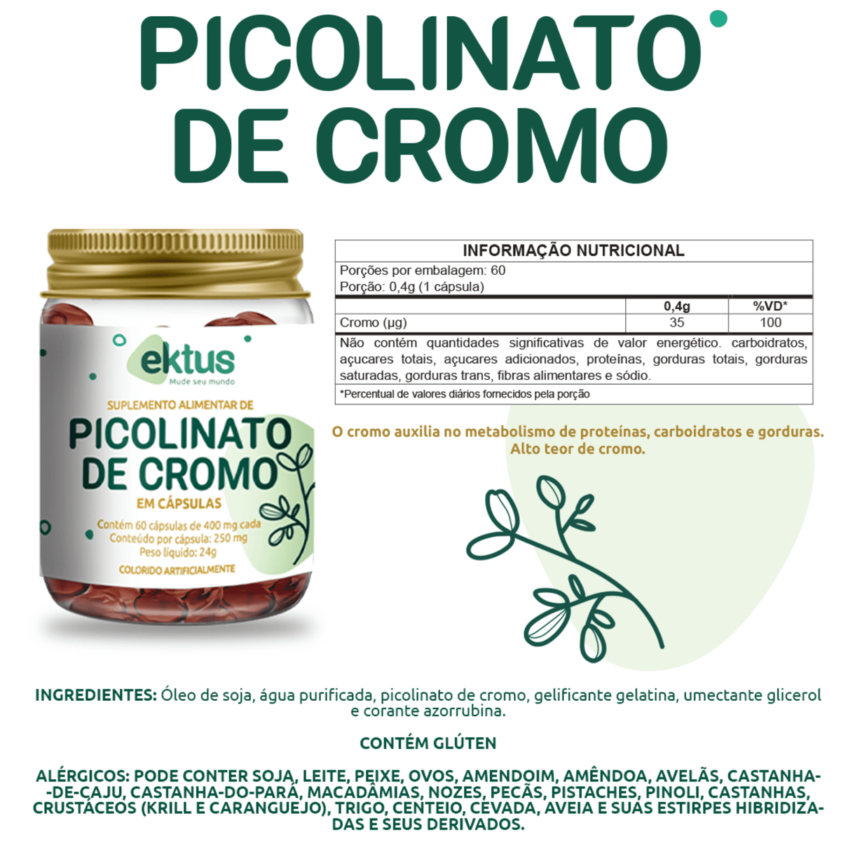 Picolinato de Cromo - 60 cápsulas