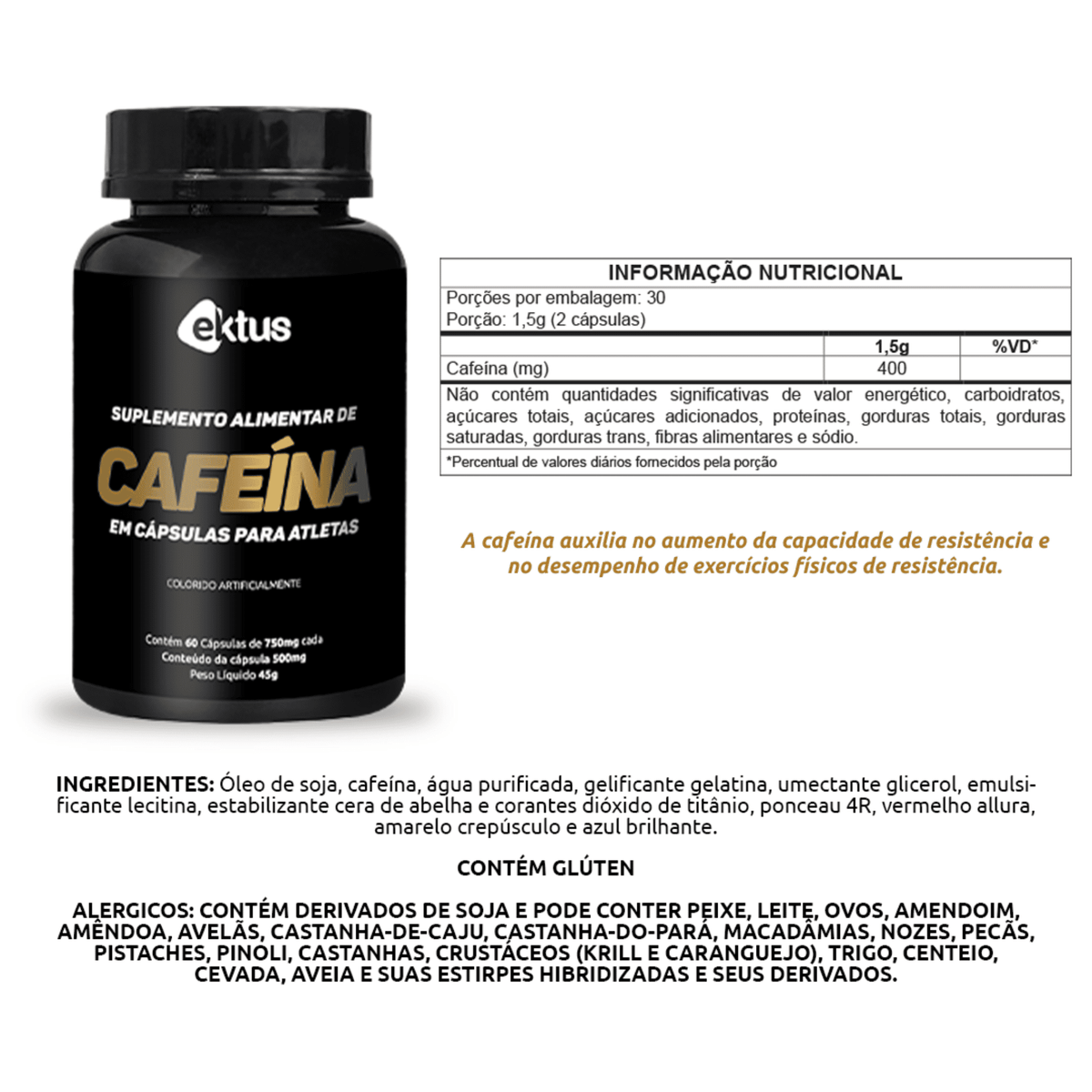 Cafeína Ektus –  60 cápsulas
