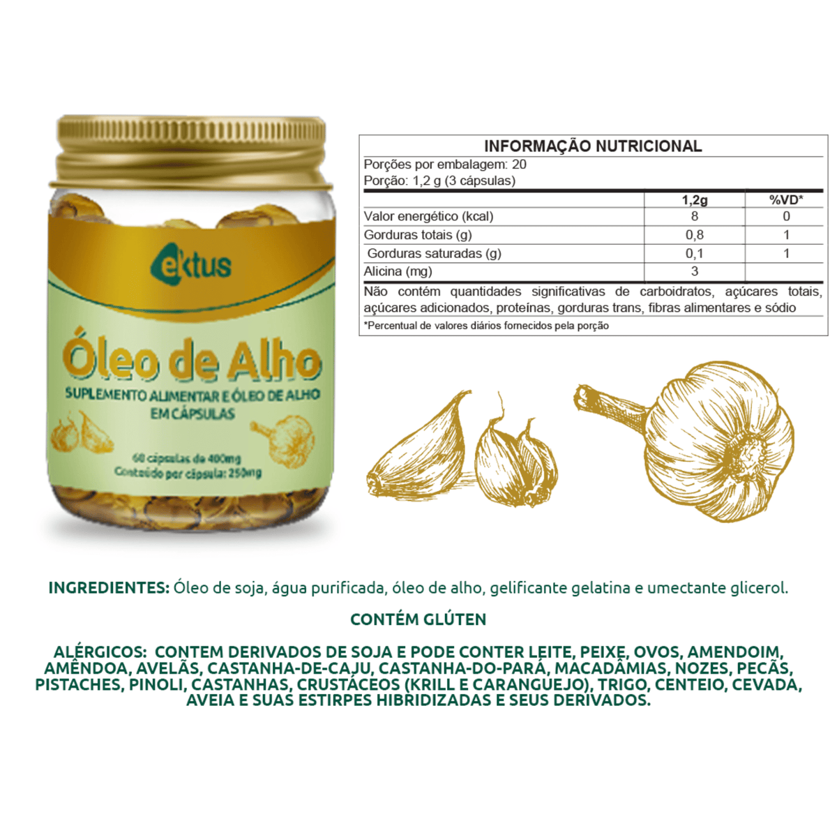 Óleo de Alho Ektus - 60 cápsulas