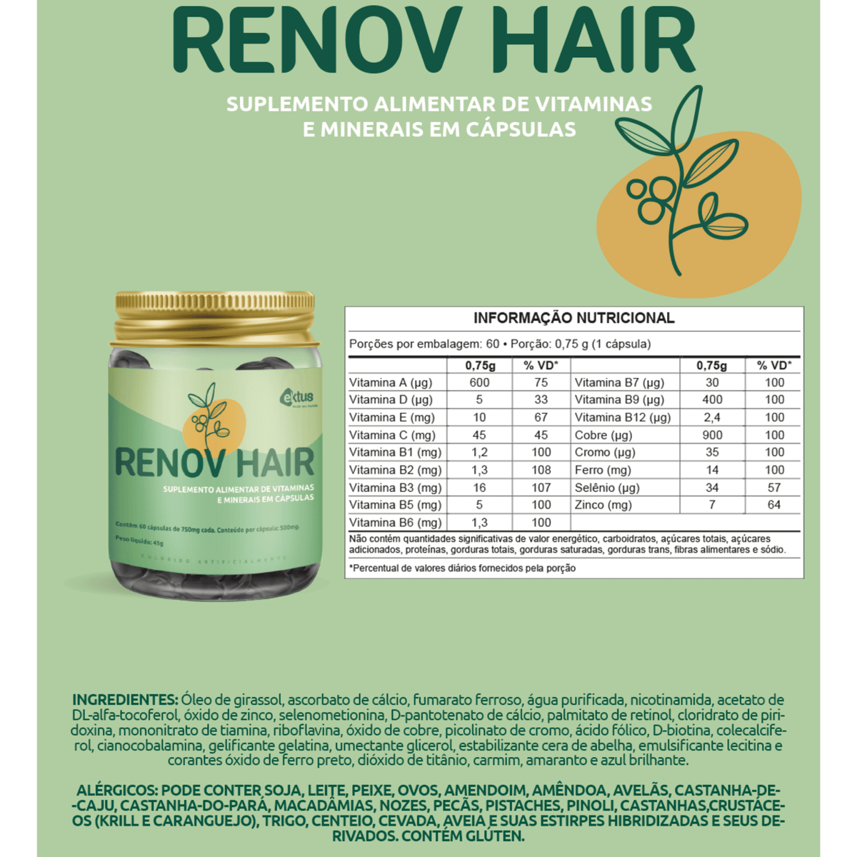 Renov Hair Ektus - 60 cápsulas