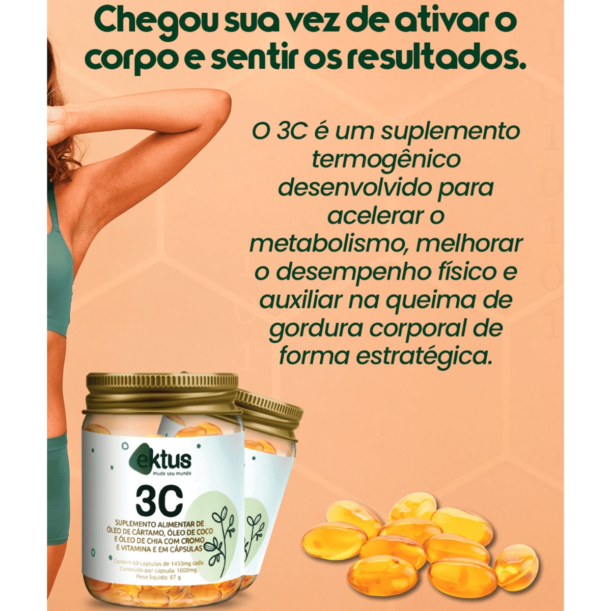 3C Ektus – Cártamo, Coco e Chia - 60 cápsulas