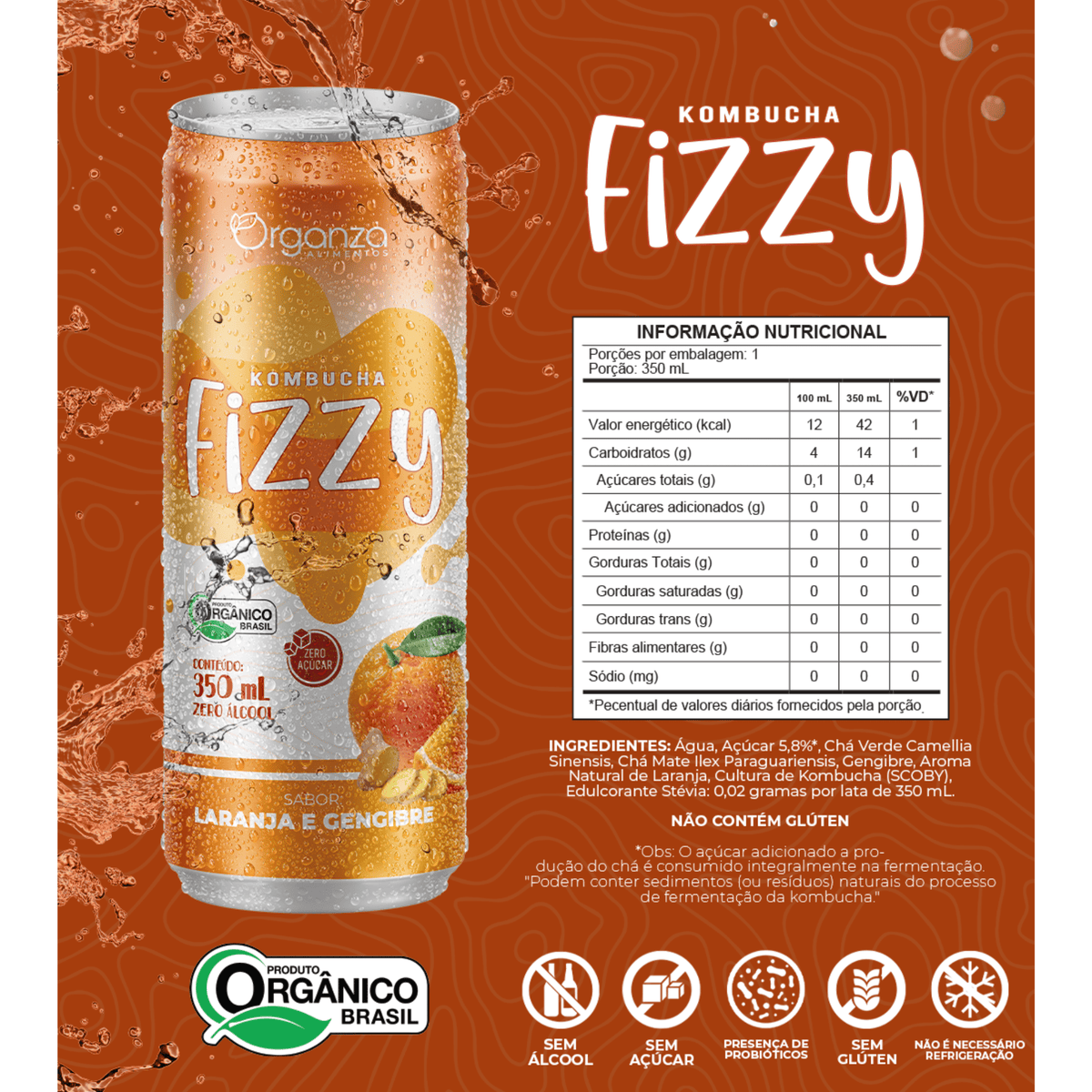 Kombucha Fizzy Laranja & Gengibre –350ml