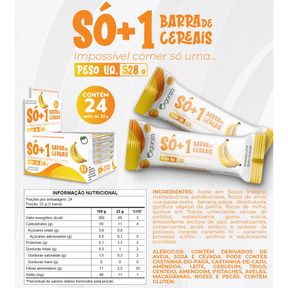 SÓ+1 Barrinha de Cereais Banana – Leve em Açúcares – Display 24 Unidades