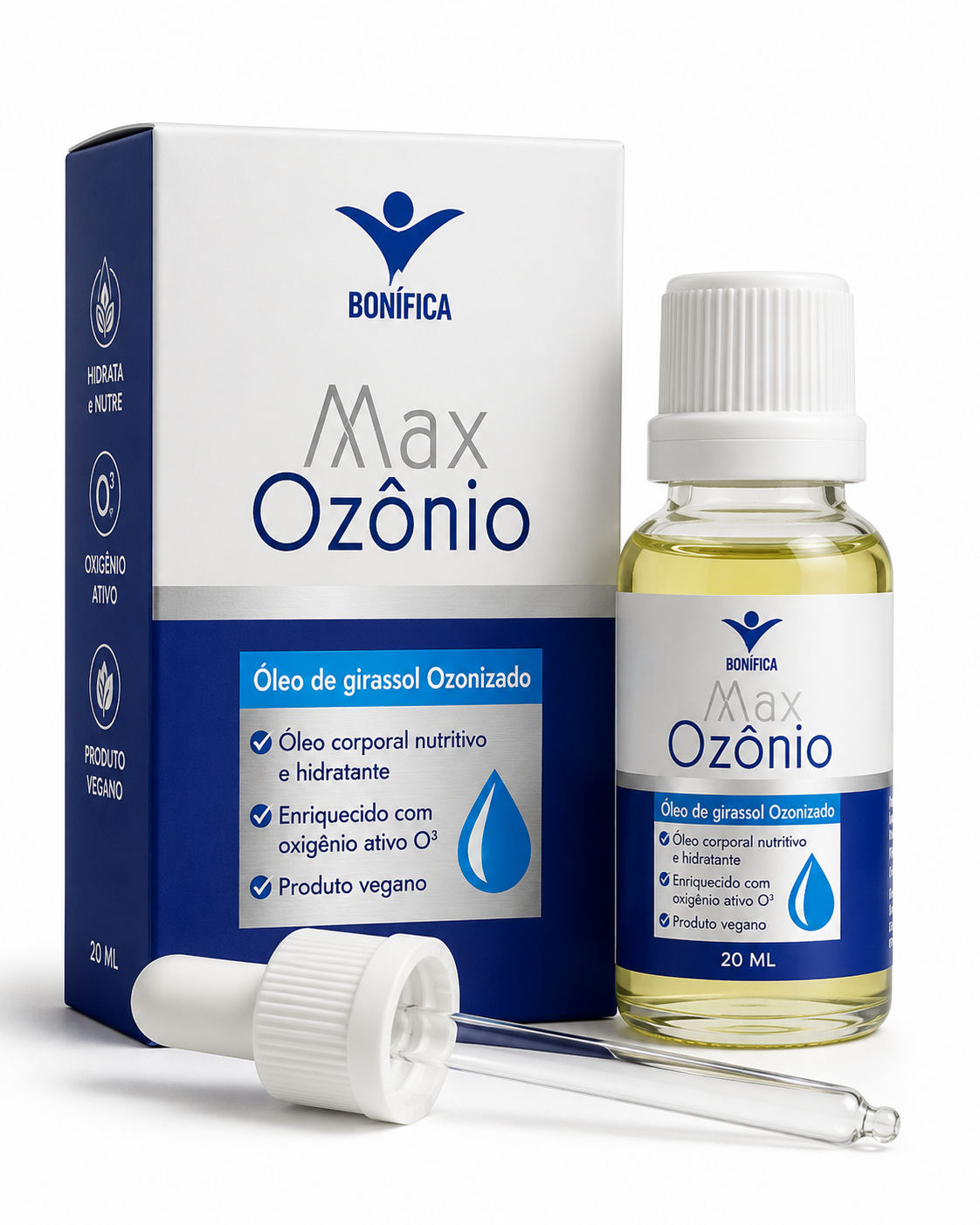 Max Ozônio Bonífica 20ml – Óleo Corporal Nutritivo e Hidratante Enriquecido com Oxigênio Ativo
