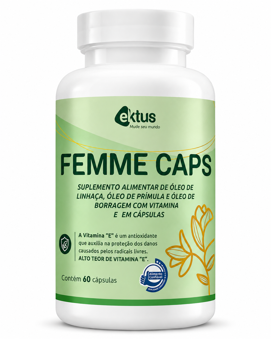 Femme Caps Ektus 60 Cápsulas – Blend de Linhaça, Prímula e Borragem para o Bem-Estar Feminino (Ektus)