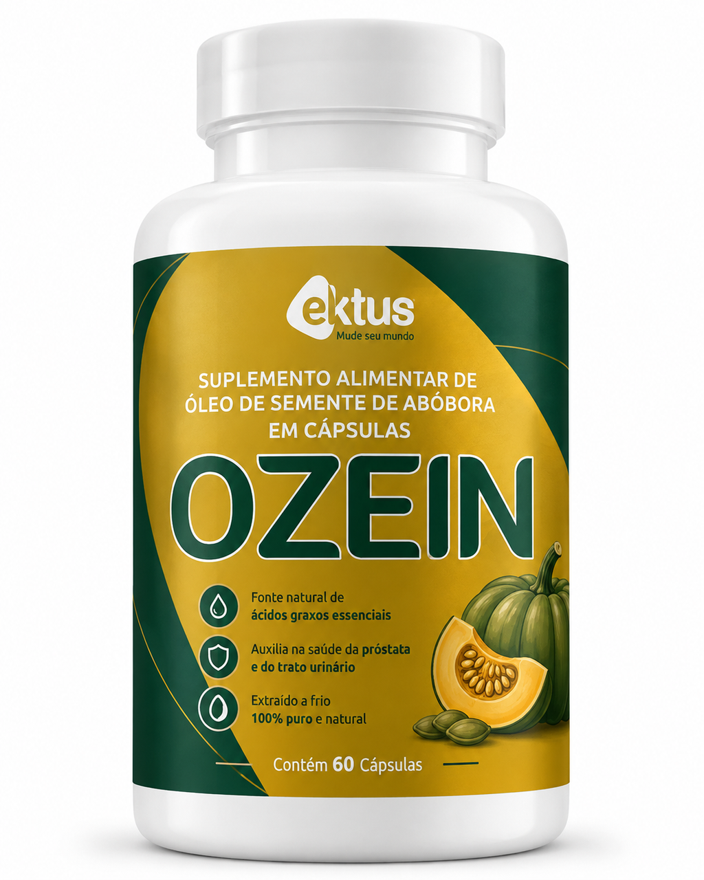 Ozein Ektus 60 Cápsulas – Óleo de Semente de Abóbora Ozonizado para Saúde da Próstata e Vitalidade (Ektus)