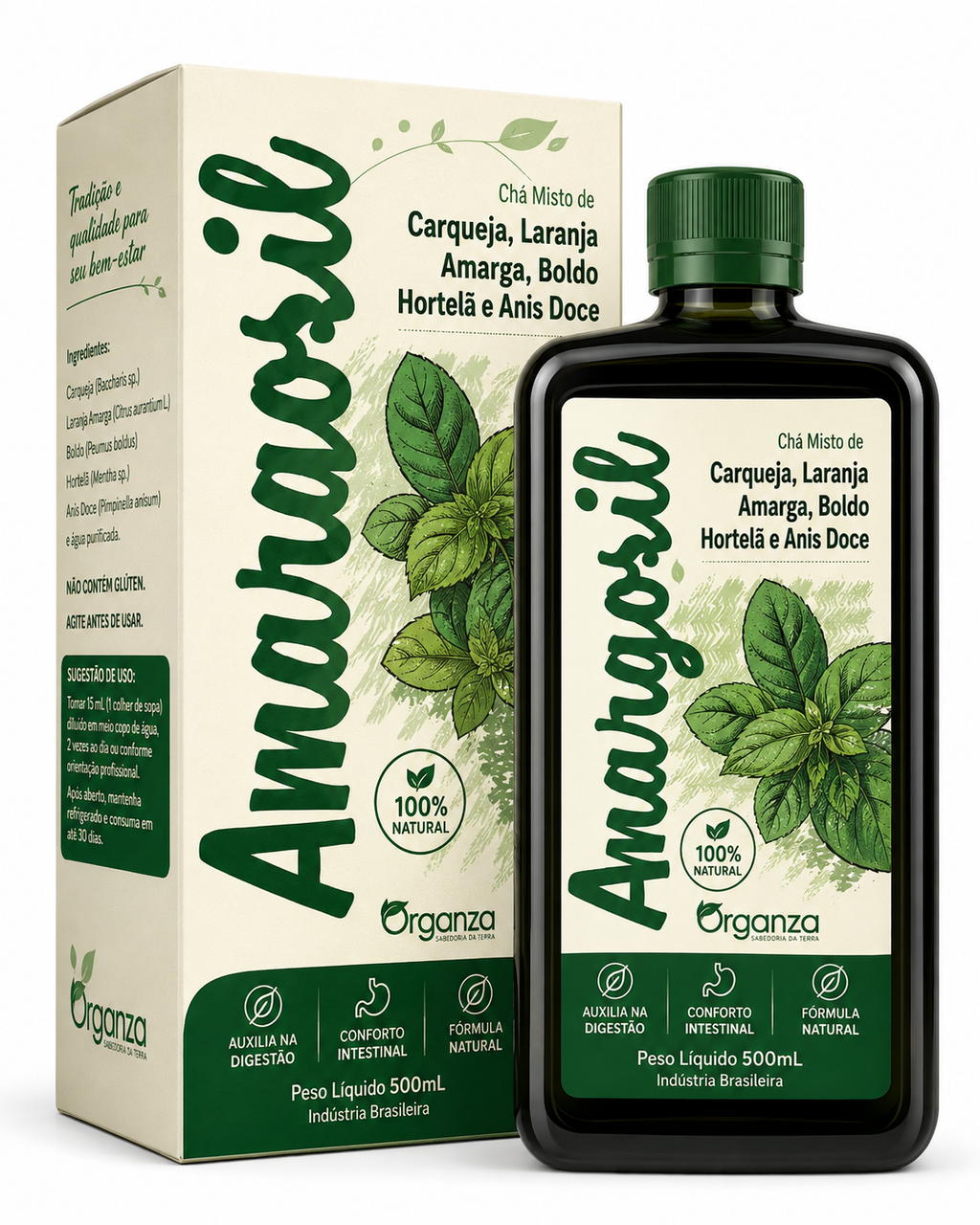 Amargozil Organza 500ml – Chá Misto de Ervas Amargas para Digestão, Fígado e Detox (Organza)