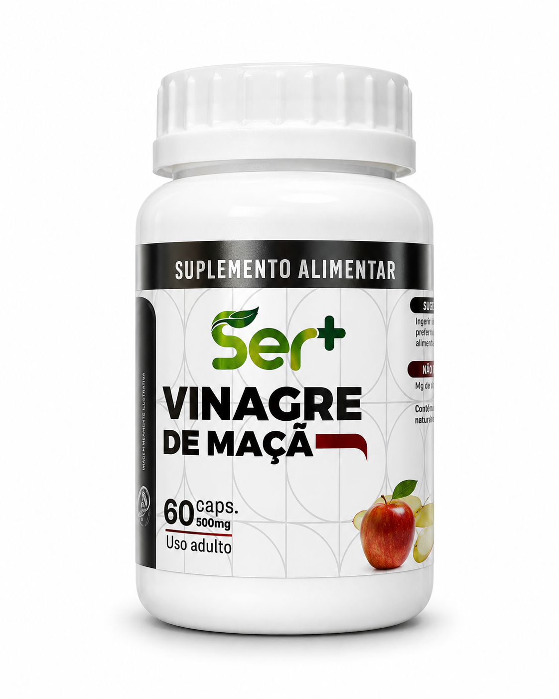 Ser+ Vinagre de Maçã (500mg) – Suplemento Natural para Digestão, Desintoxicação e Equilíbrio Metabólico (60 Cápsulas)