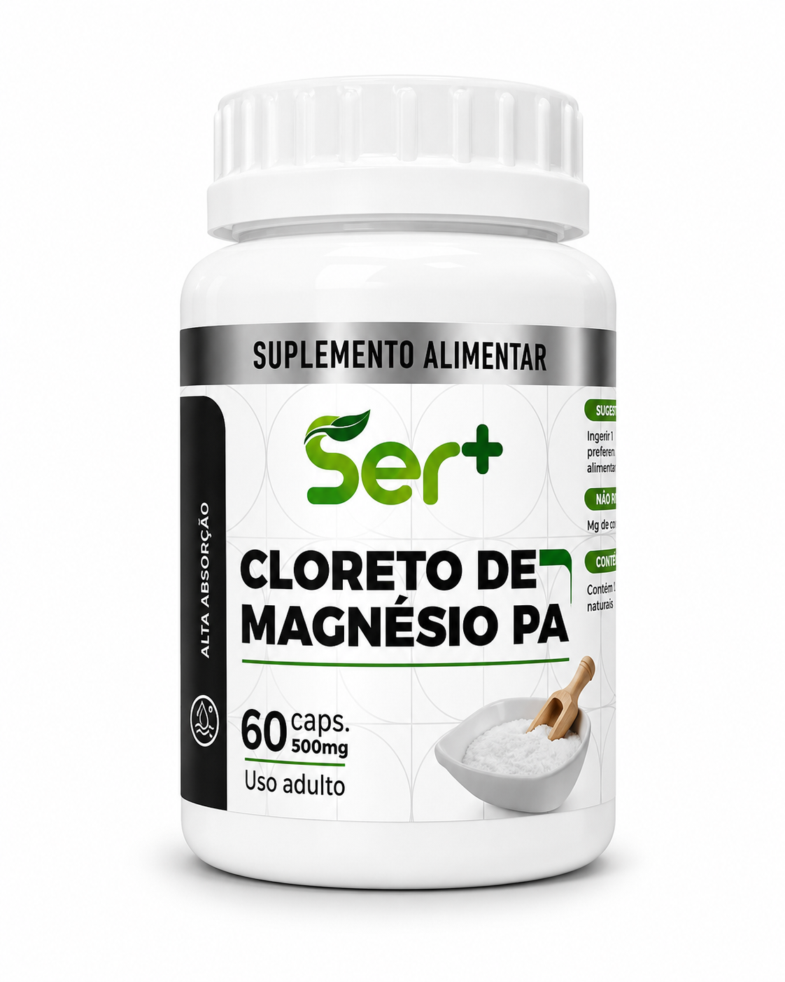 Cloreto de Magnésio Ser+ (500mg) – Suporte Mineral para Saúde Muscular, Nervosa e Óssea (60 Cápsulas)