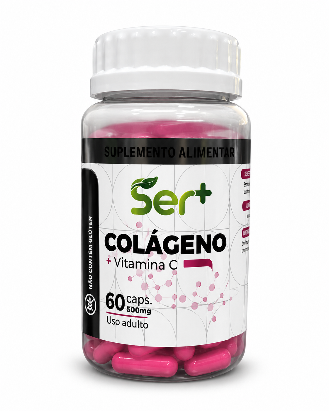 Ser+ Colágeno + Vitamina C (500mg) – Suporte para Firmeza da Pele, Cabelos e Unhas (60 Cápsulas)