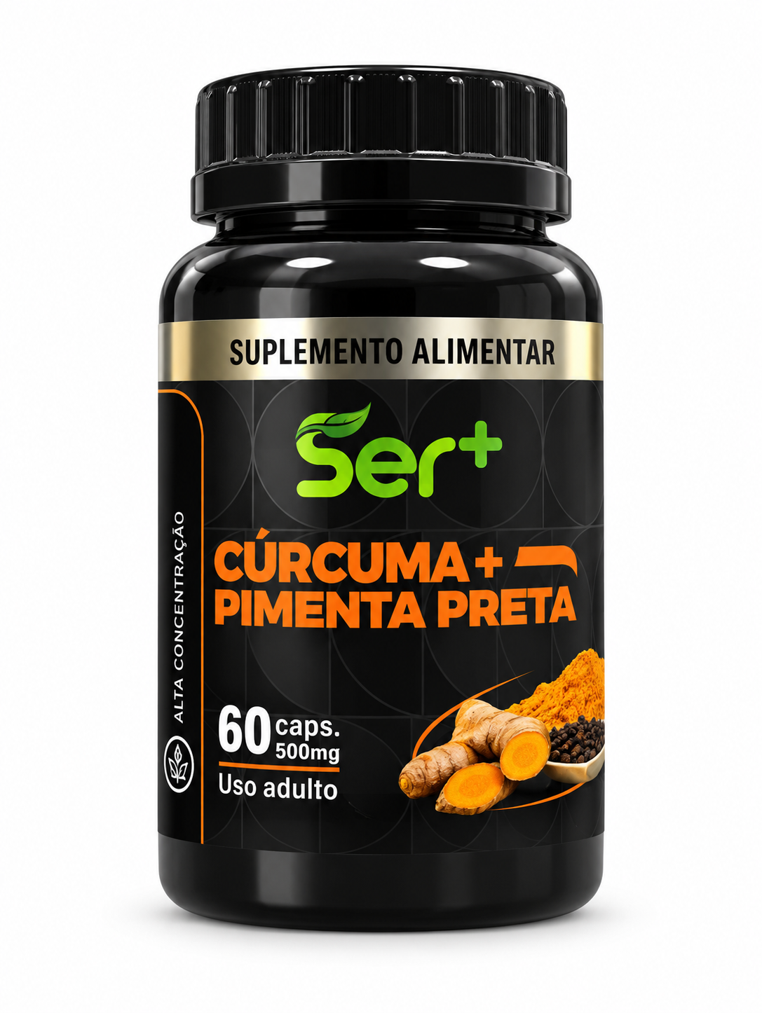 Ser+ Cúrcuma + Pimenta Preta (500mg) – Suplemento Anti-inflamatório de Alta Absorção (60 Cápsulas)