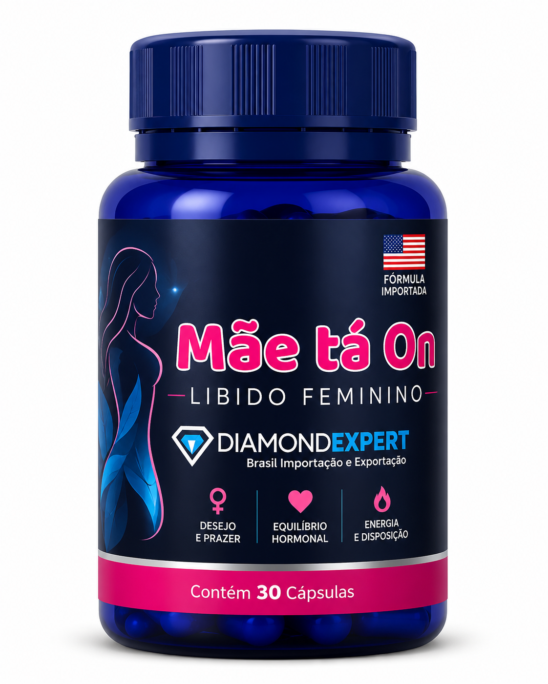 Mãe tá On Diamond Expert 30 Cápsulas – Estimulante Feminino: Libido, Regulação Hormonal e Bem-Estar