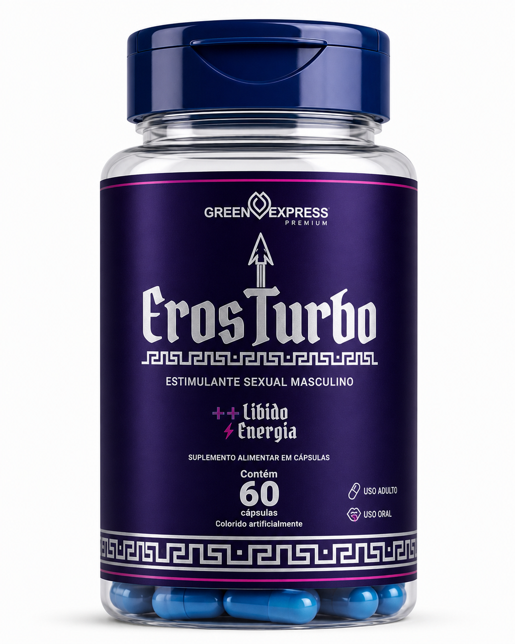 Eros Turbo Green Express 60 Cápsulas – Estimulante Sexual Masculino para Alta Performance, Libido e Energia