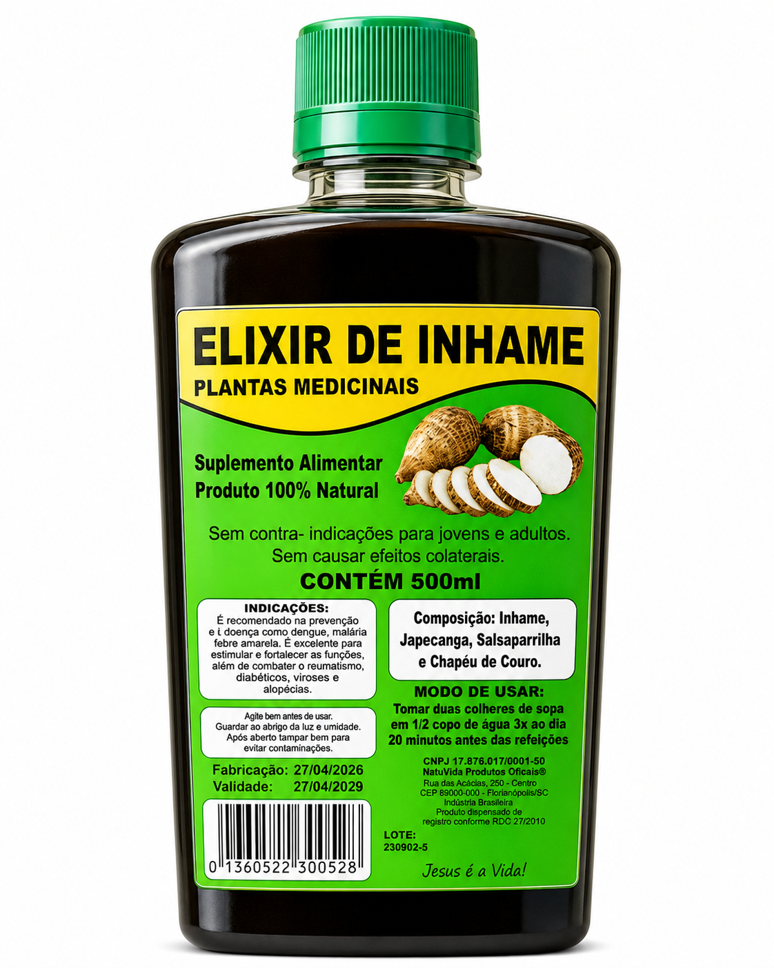 Elixir de Inhame Composto NatuVida 500ml – Depurativo do Sangue com Japecanga, Salsaparrilha e Chapéu de Couro