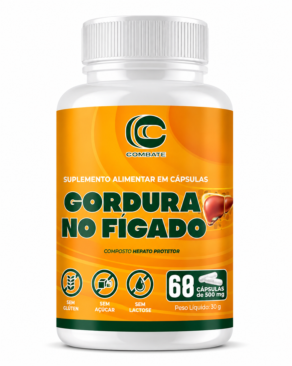 Gordura no Fígado Combate (60 Cápsulas) – Composto Hepato Protetor para Desintoxicação e Saúde Metabólica